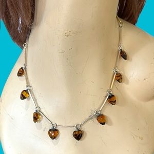 VINTAGE AMBER HEARTS BAR‎ CHAIN NECKLACE